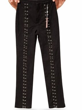 Miss Lola Black Straight-Leg Lace-Up Jeans